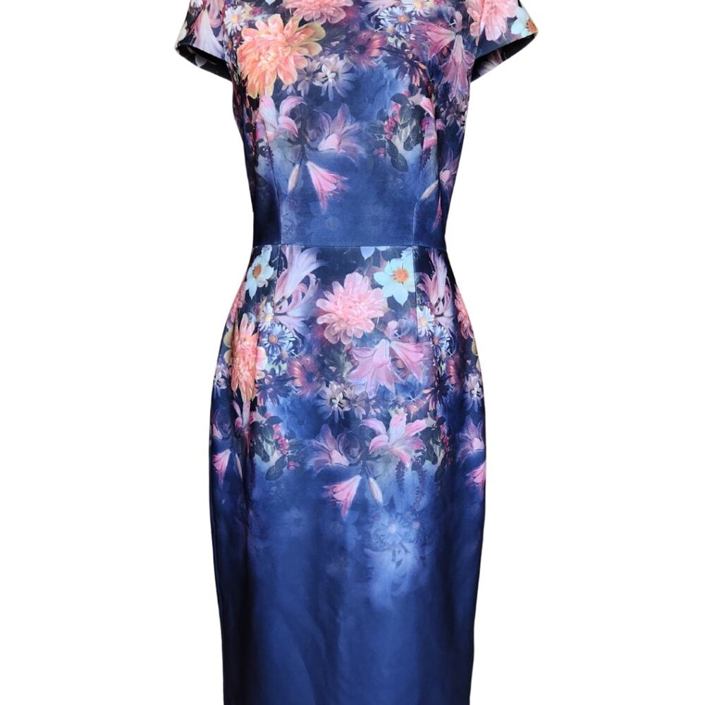 Betsey Johnson Floral Cap Sleeve Scuba Sheath Dress Size 2